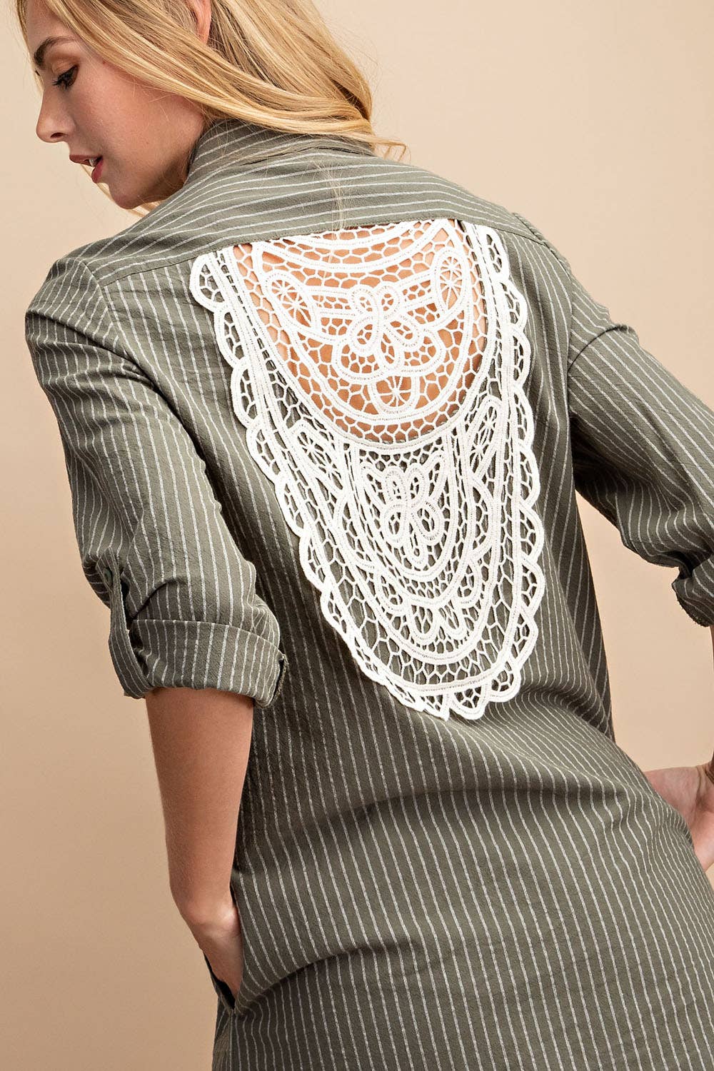 PINSTRIPED BUTTON DOWN SHIRT DRESS