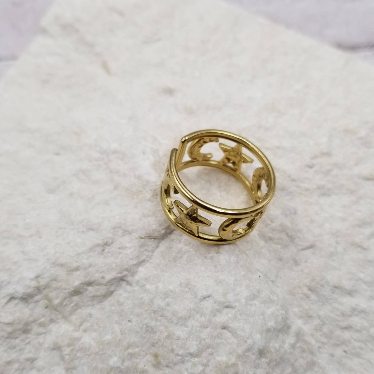 Stainless Steel Star Moon Ring
