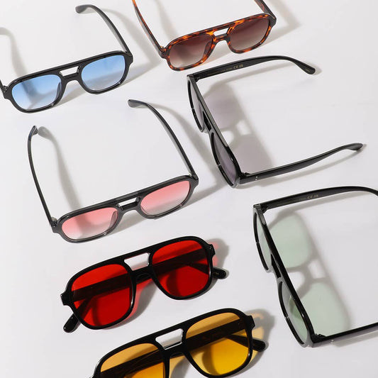 Retro Square Aviator Style Color Lens Sunglasses