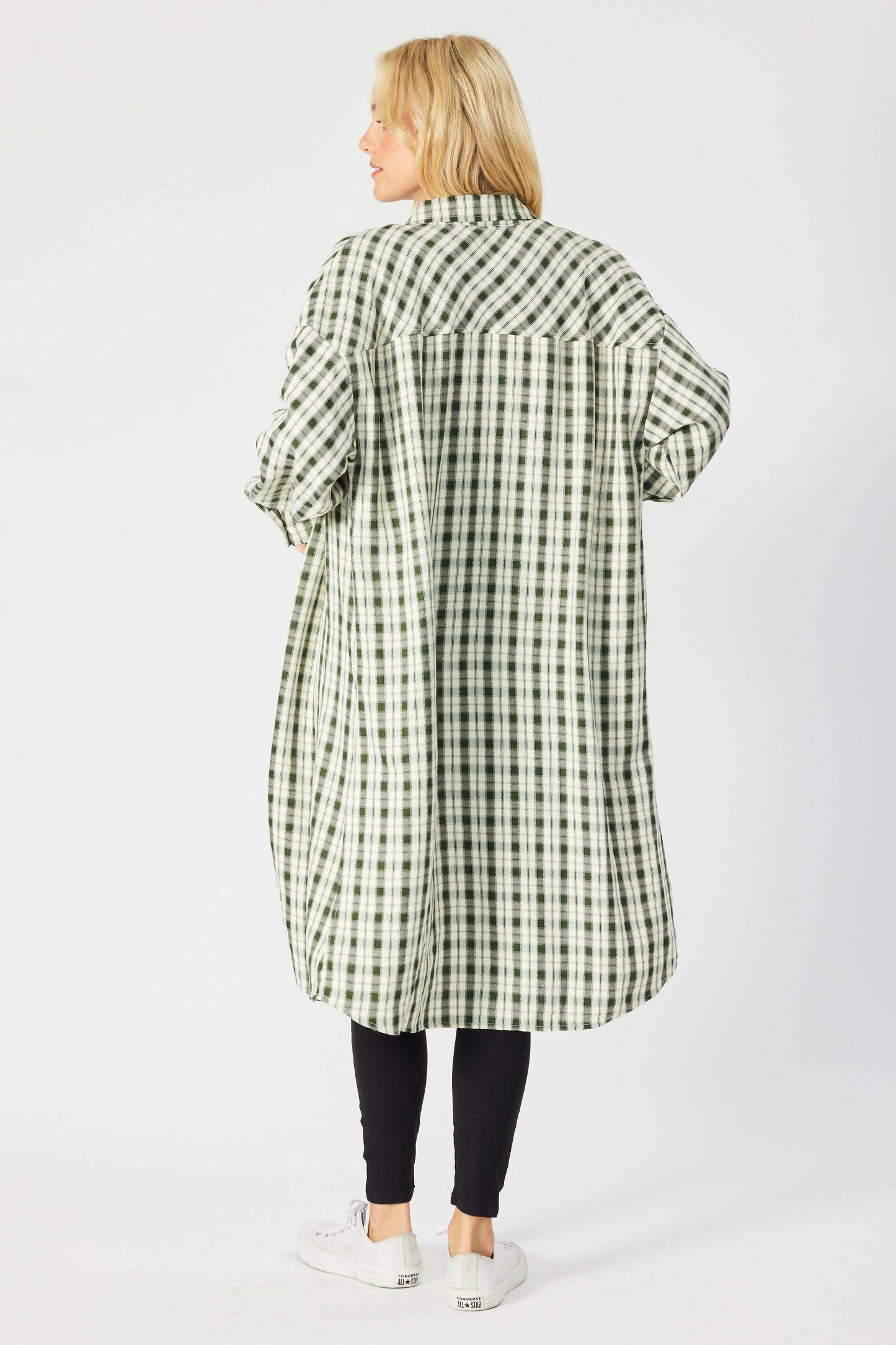 PLAID BUTTON-DOWN MIDI SHACKET