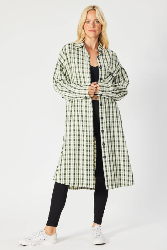 PLAID BUTTON-DOWN MIDI SHACKET
