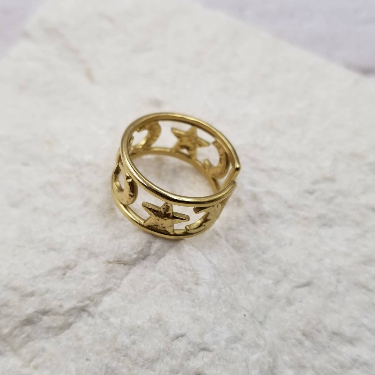 Stainless Steel Star Moon Ring