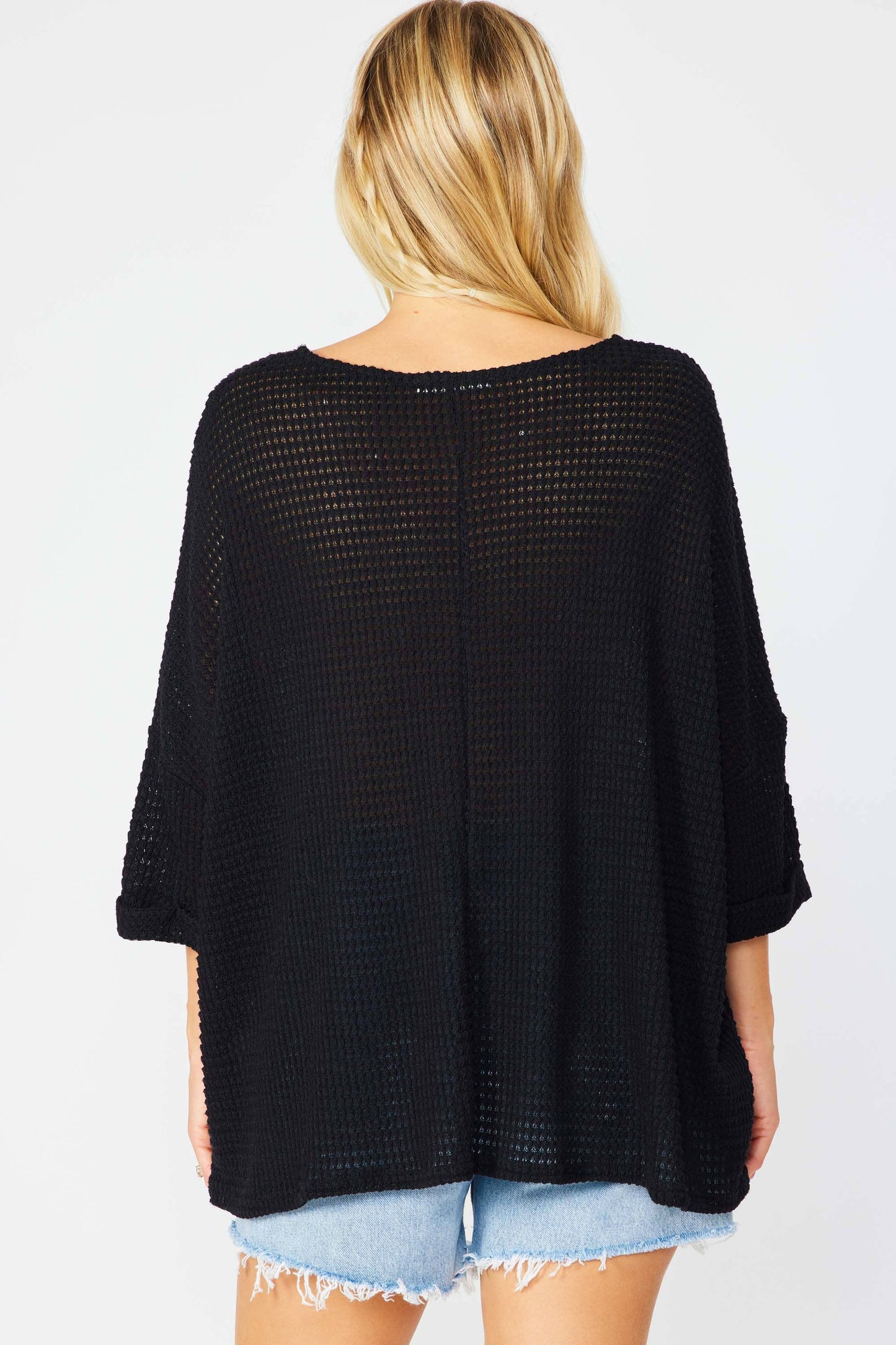 WAFFLE OVERSIZED V NECK TOP