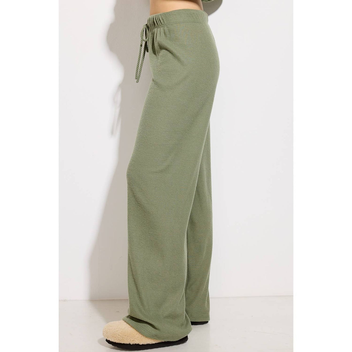 Solid Ribbed Hoodie Loungewear Set