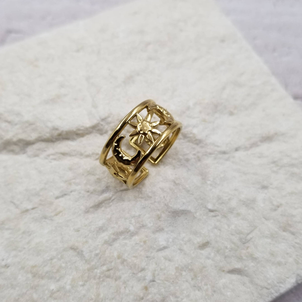 Stainless Steel Star Moon Ring