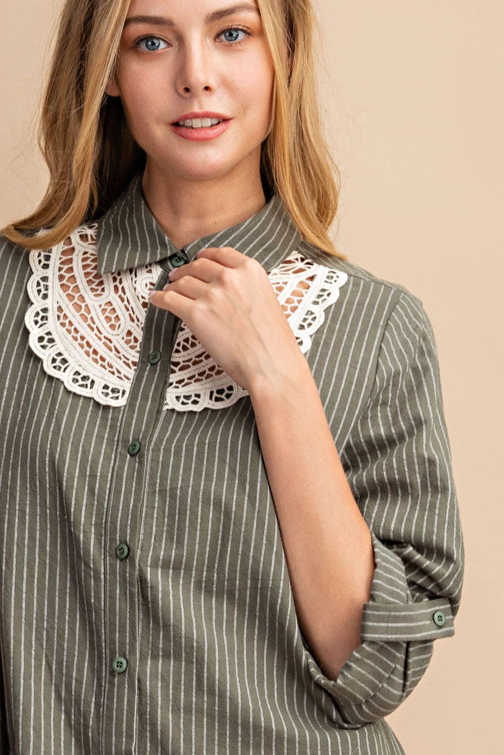 PINSTRIPED BUTTON DOWN SHIRT DRESS