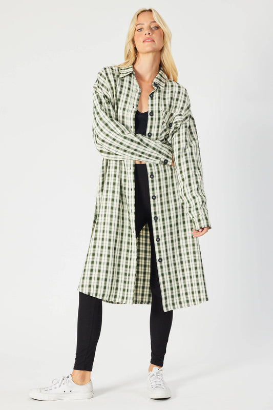 PLAID BUTTON-DOWN MIDI SHACKET
