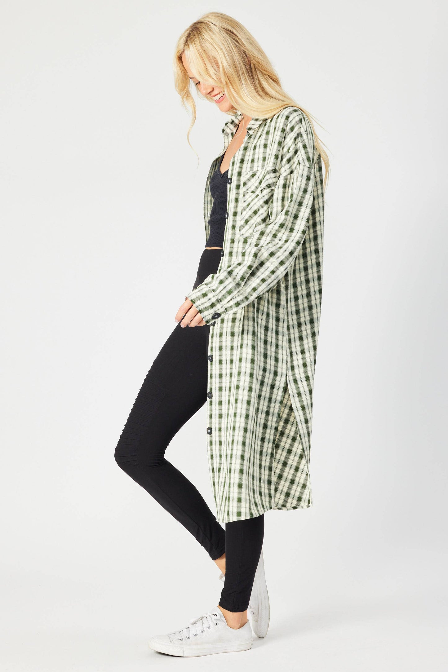 PLAID BUTTON-DOWN MIDI SHACKET