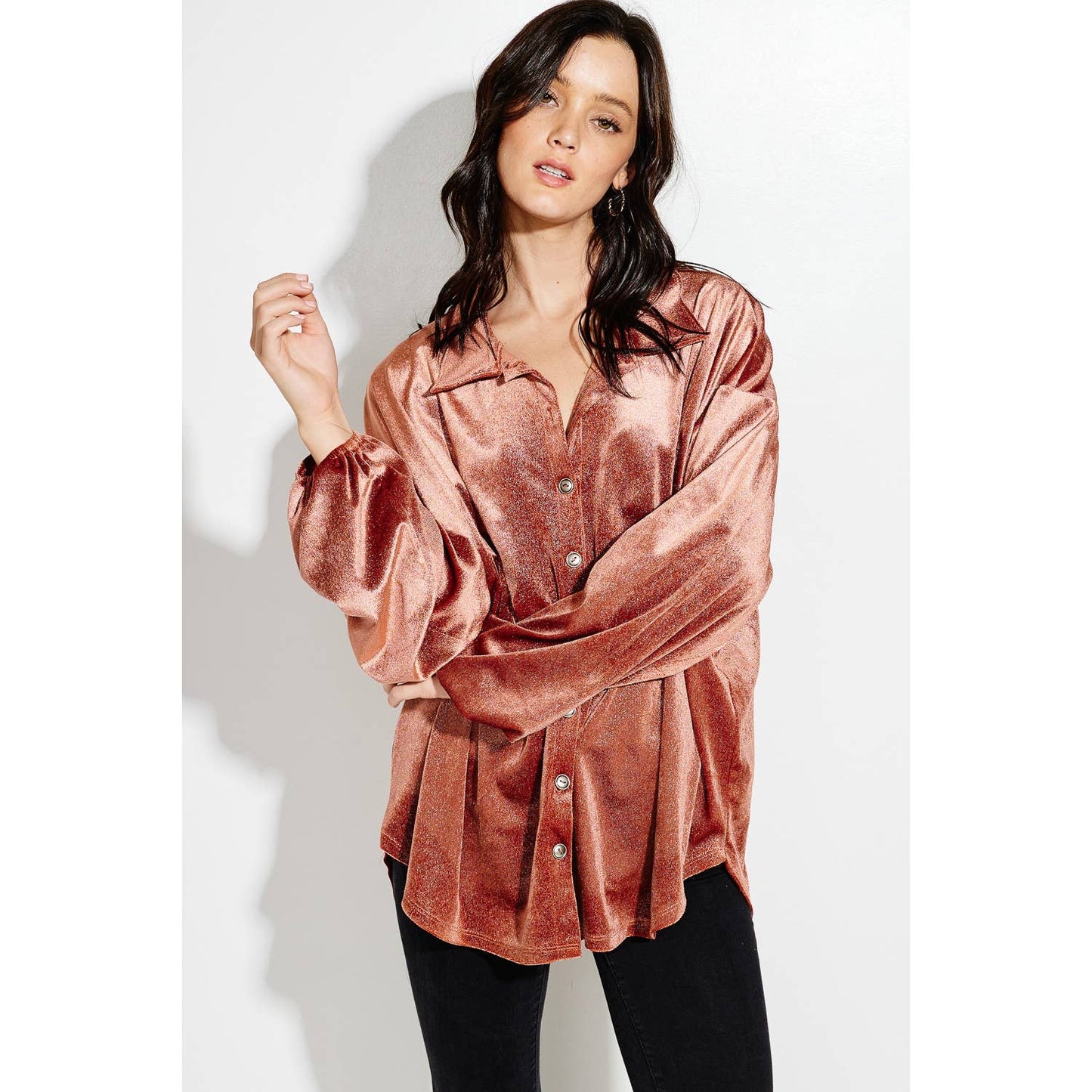 Velvet Button up Bishop Sleeve