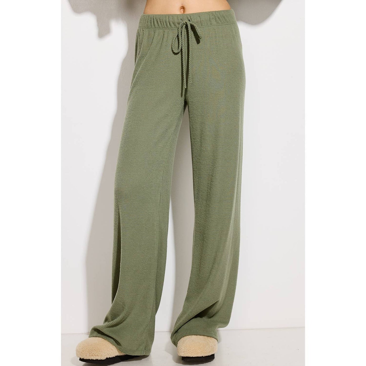 Solid Ribbed Hoodie Loungewear Set