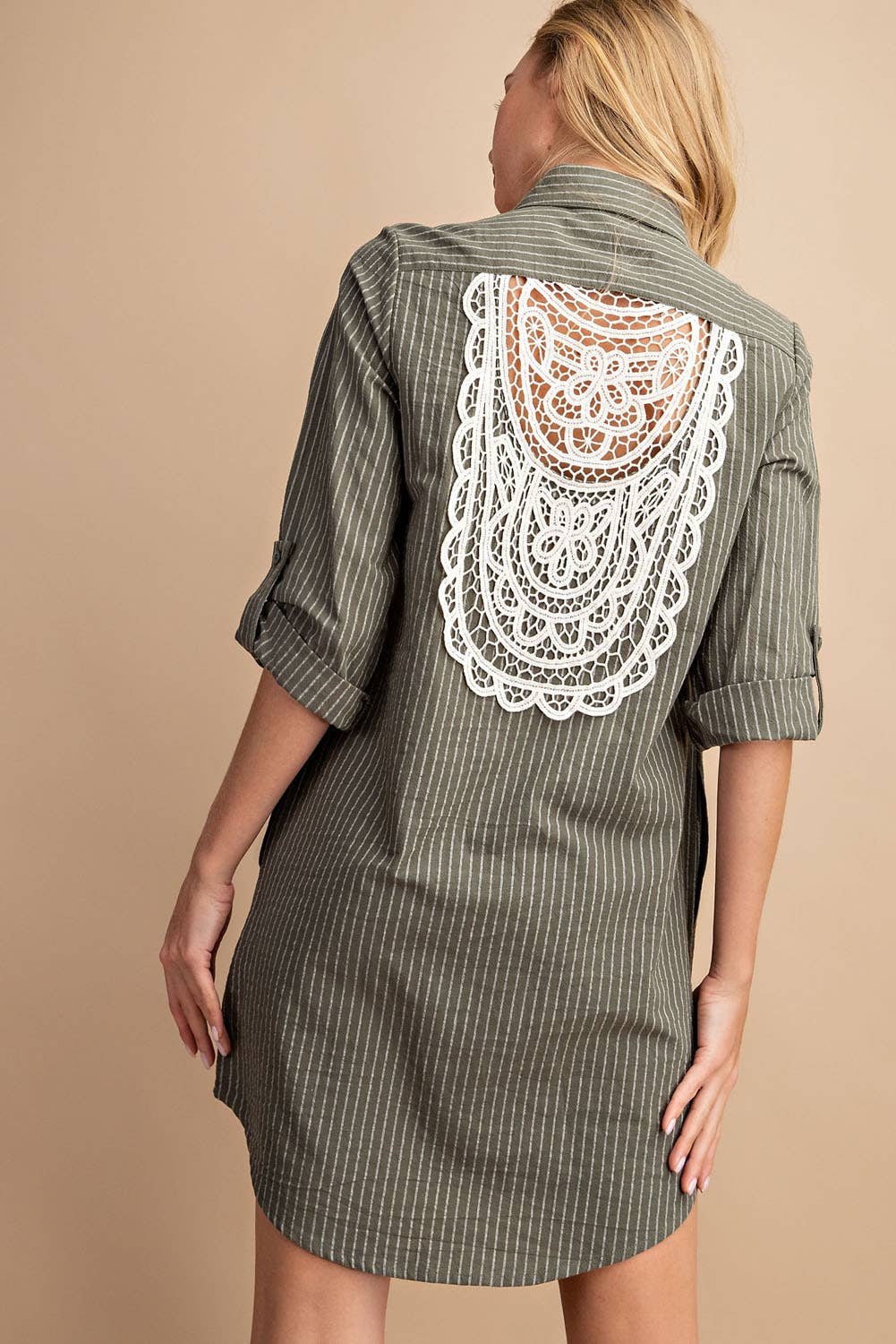 PINSTRIPED BUTTON DOWN SHIRT DRESS